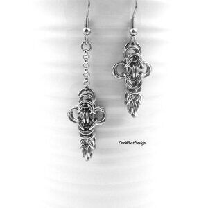 Steel Cross Drop Dangle Earrings Stainless Steel Chainmail Boho Unique Handmade
